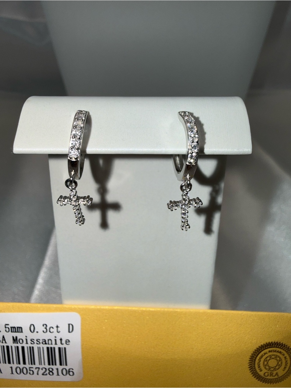 Sterling Silver 0.3 Carat D Color Moissanite GRA Certified Huggie Cross Earrings